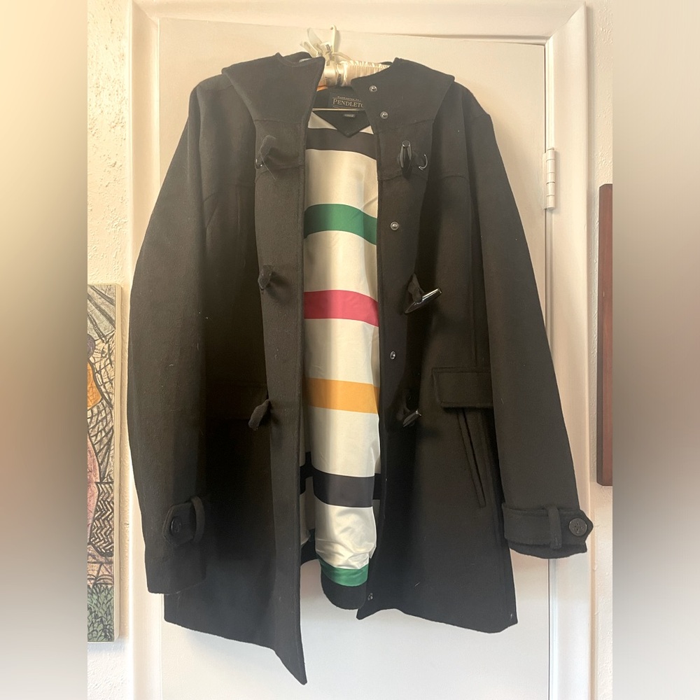 Black wool hooded toggle Pendleton coat, NWOT
